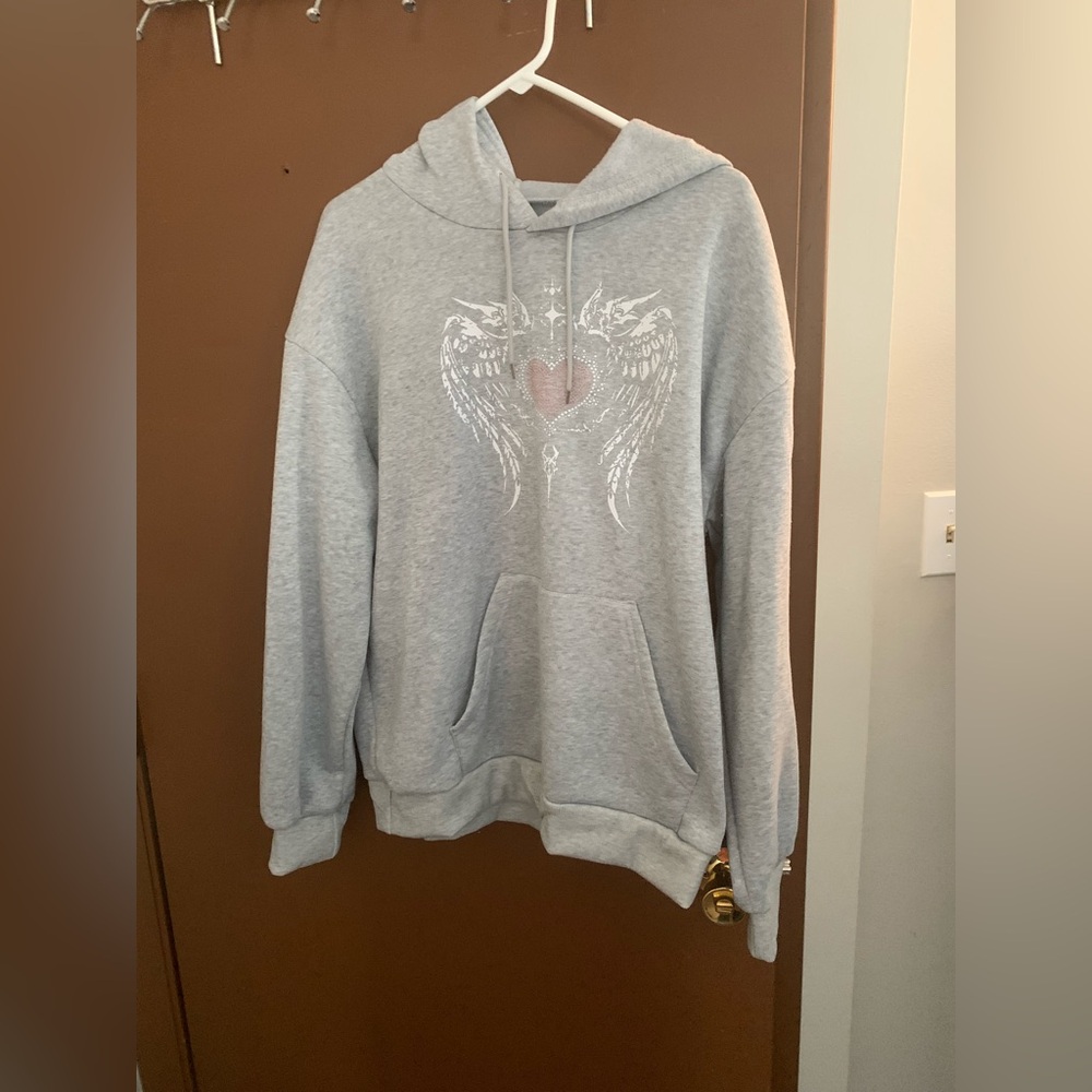 Gray Hoodie with Angel Wings Design